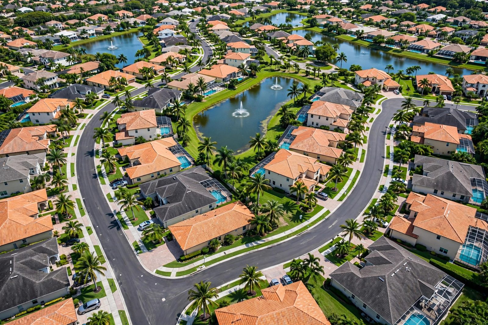 Aerial view of Pembroke Pines style neighborhood